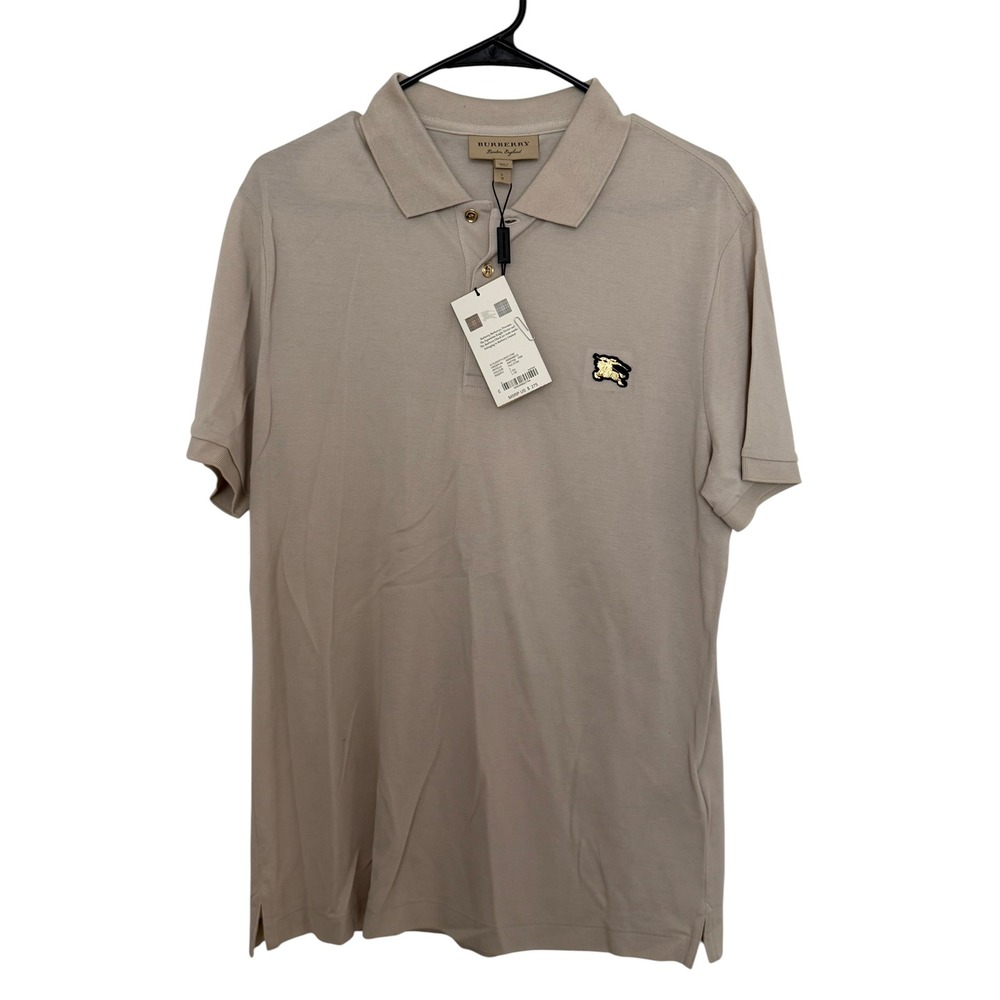 Burberry Talsworth Polo Shirt Pale Stone Gold Equestrian Knight Logo Mens L NEW